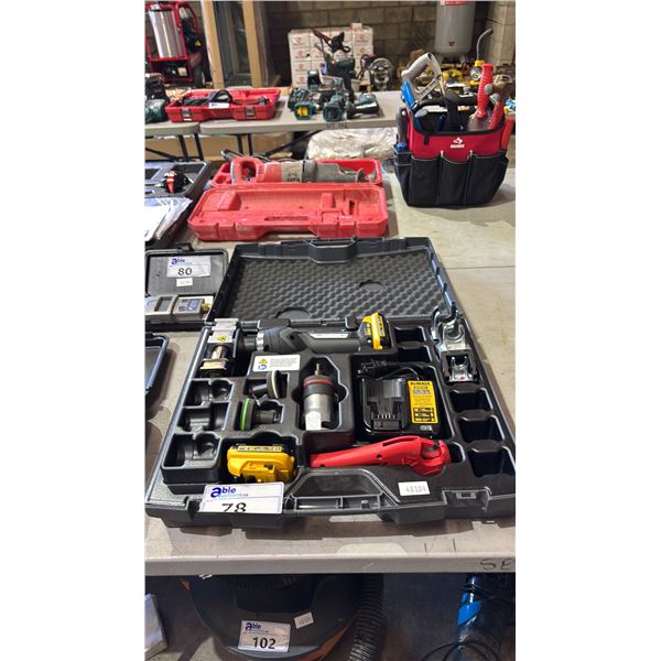 REHAU EVERLOC+ POWER TOOL POWERED BY DEWALT WITH BATTERIES, CHARGER, ACCESSORIES & CASE (INCOMPLETE)