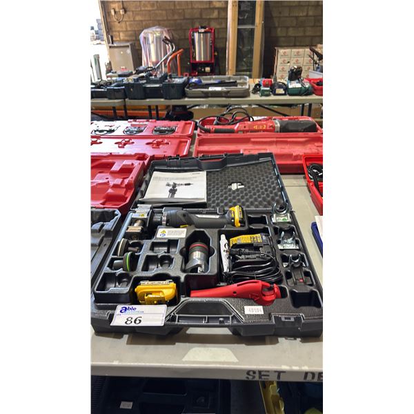 REHAU EVERLOC+ POWER TOOL POWERED BY DEWALT WITH BATTERIES, CHARGER, ACCESSORIES & CASE (INCOMPLETE)