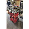 Image 1 : MILWAUKEE PACKOUT 3 COMPARTMENT PORTABLE TOOLBOX WITH SOME PVC PIPE CONTENTS
