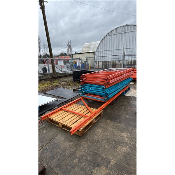 PALLET OF (11) 8'H PALLET RACKING UPRIGHTS & (1) 13' PALLET RACKING UPRIGHT