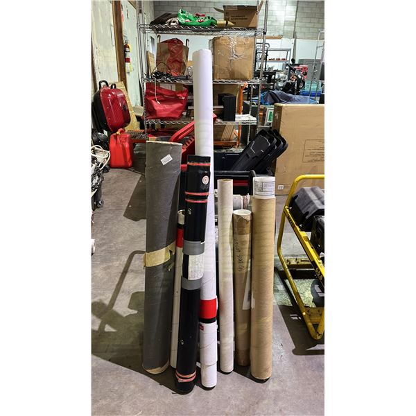 SHELF OF MAP TUBES CONTAINING ASSORTED MAPS *2 TUBES ARE EMPTY*