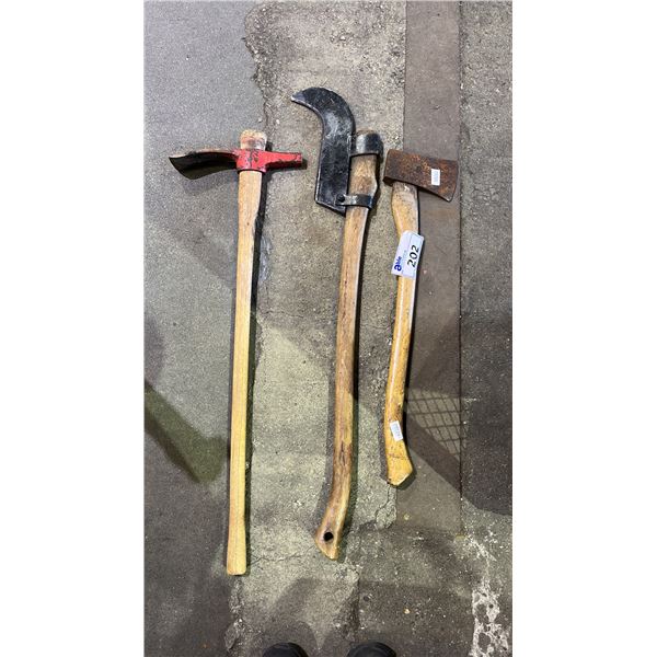AXE, BRUSH AXE (HEAD IS LOOSE) & PICK MATTOCK (HEAD IS VERY LOOSE)