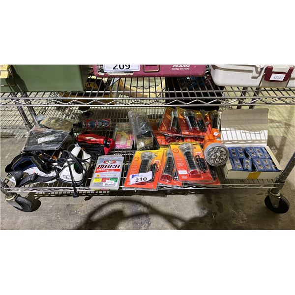 SHELF OF SOLAR FLASHLIGHTS, JEWELRY MAGNIFIERS, SKI GOGGLES, KUU WAX IRON, KUU SPEED WAX & MORE