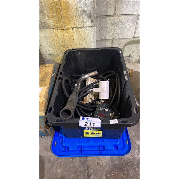TOTE CONTAINING BALMAR VOLTAGE REGULATOR DISPLAY PANEL, HOSE, EXHAUST PIPE & MORE