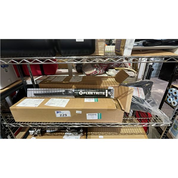 BOX OF FLEETRITE WINDSHIELD WIPERS & NAVISTAR DOOR FLANGE SECURED FLOOR MAT SET