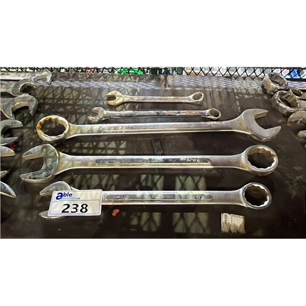 (5) ASSORTED COMBINATION WRENCHES: 1 MILWAUKEE & 4 VALLEY - SIZES RANGE FROM 1" - 2"