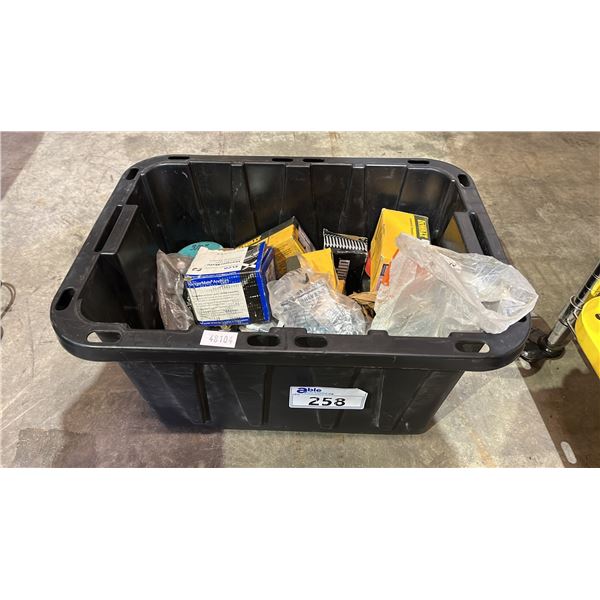 TOTE OF ASSORTED WOOD SCREWS, FLAT WASHERS, HEX NUTS & MORE
