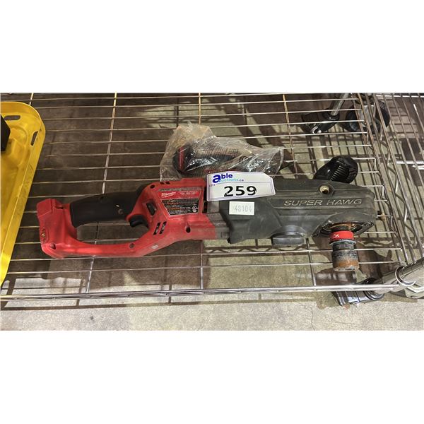 MILWAUKEE CORDLESS SUPER HAWG RIGHT ANGLE DRILL: *NO BATTERY*