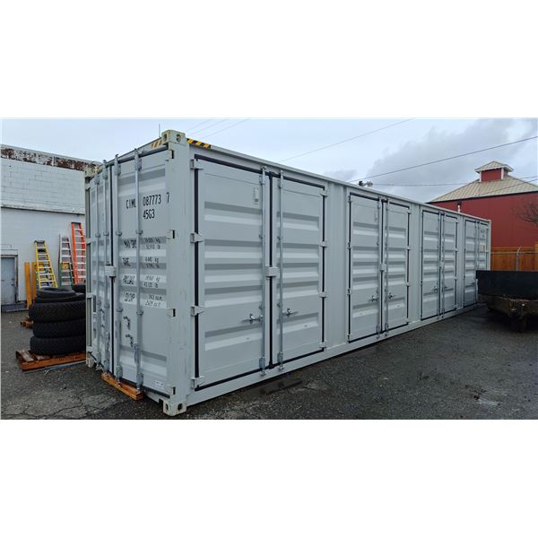 40' SHIPPING CONTAINER - DOUBLE FRONT DOORS & (4) DOUBLE SIDE DOORS WITH CAM LOCKS