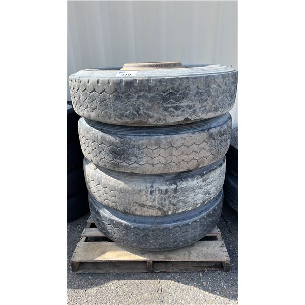 SET OF 4 ROADMASTER RM254 11R24.5 TIRES MOUNTED ON 10 BOLT METAL RIMS ...