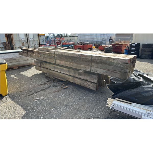 PALLET OF ASSORTED SIZE WOOD BLOCKS UP TO 16' LONG & METAL BRACKETS 12' LONG