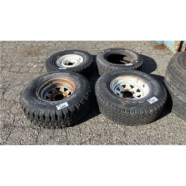 4 ASSORTED 15" TIRES INCLUDING; GOODYEAR WRANGLER RT/S, SPORT IV RADIAL T24 & BF GOODRICH RADIAL