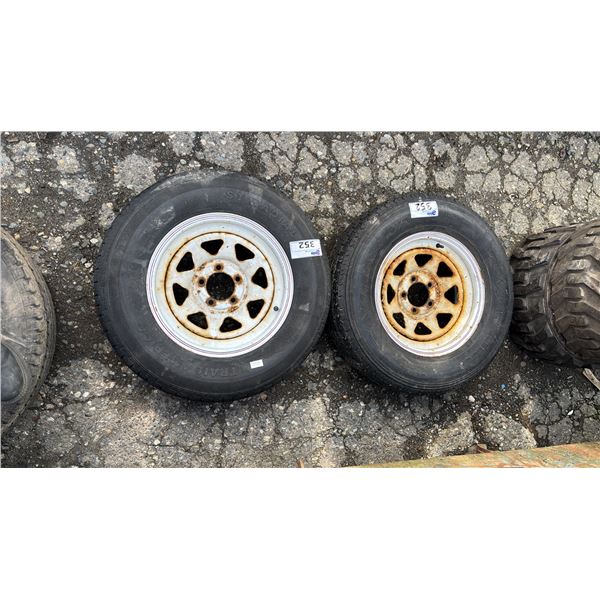 TRAIL AMERICA ST RADIAL ST205/75R15 TIRE MOUNTED ON 5 BOLT METAL RIM & POWER KING TOWMAX S/T