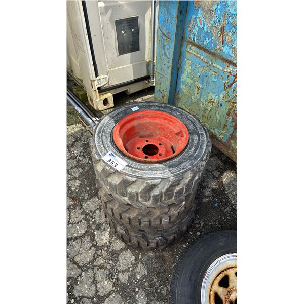 SET OF 3 BOBCAT HEAVY DUTY 23X8.50-12 NHS TIRES ON 5 BOLT METAL RIMS