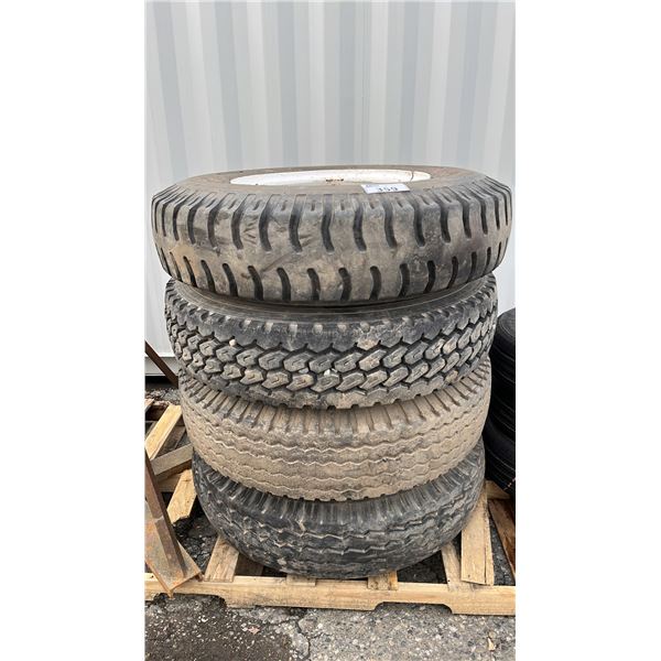 PALLET OF (4) 10.00-20 TIRES ON METAL TUBE TYPE RIMS
