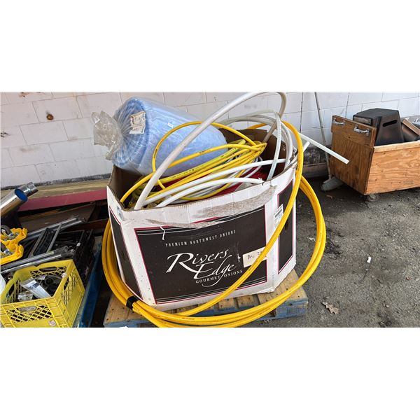 PALLET OF ASSORTED HOSES & A ROLL OF DAFCO FILTRATION MATERIAL *MUST TAKE ALL ON PALLET*