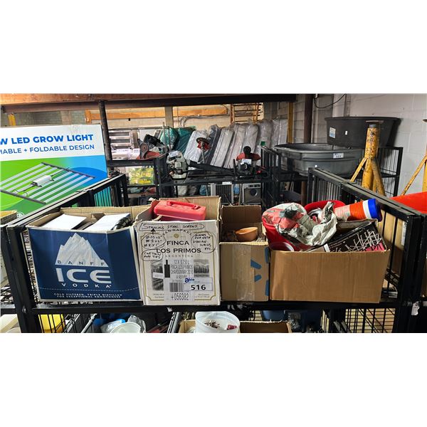 SHELF OF ASSORTED ITEMS INCLUDING; HARDWARE, ELECTRONIC COIN SORTER, CANDLES & MORE