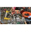 Image 2 : SHELF OF ASSORTED ITEMS INCLUDING; RYOBI CIRCULAR SAW, SAW HOLE SAW BIT, RIDGID DRAIN CLEANER & MORE