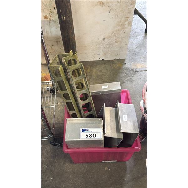 BIN OF ASSORTED METAL PARTS