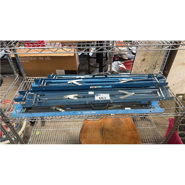 SHELF OF ASSORTED METAL FOLDING SAW HORSES