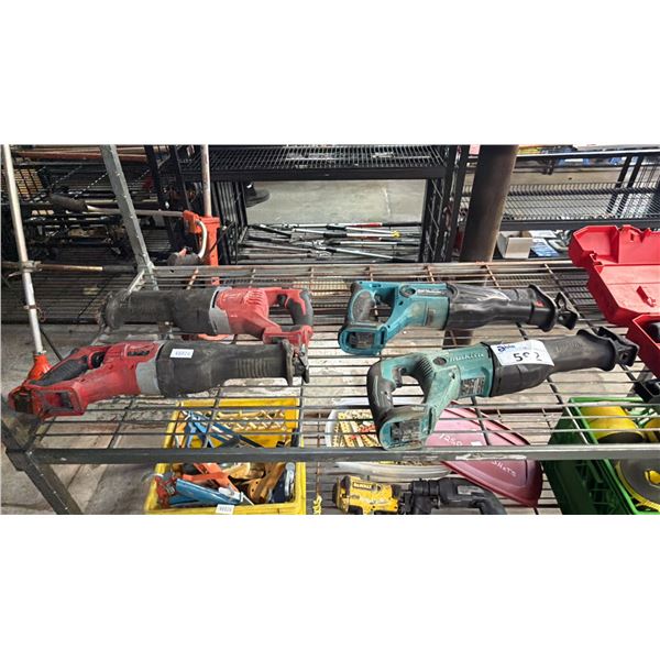 2 MAKITA CORDLESS RECIPROCATING SAWS & 2 MILWAUKEE CORDLESS RECIPROCATING SAWS (NO BATTERIES)