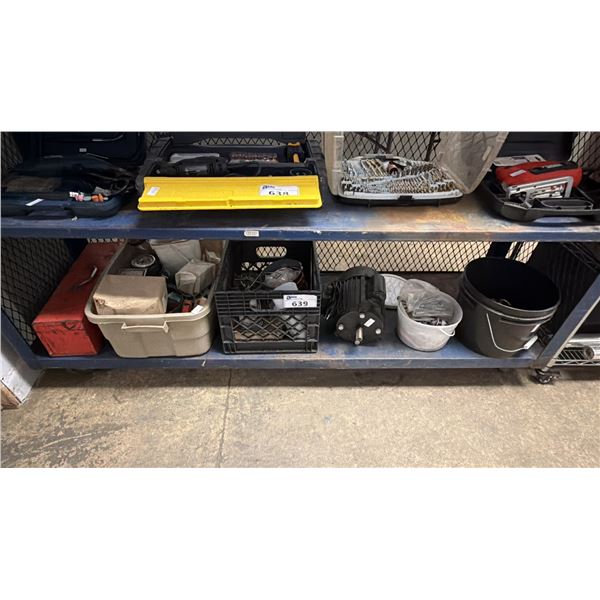 BUCKET OF CHAIN, BUCKET OF SCREW IN EYEHOOKS, CRATE OF ASSORTED SCREWS & NAILS & MORE
