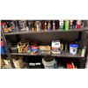 Image 1 : SHELF OF ASSORTED RATCHET STRAPS, AIR HOSE, BRAD NAILERS, CLEANING SUPPLIES & MORE