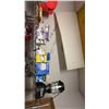 Image 1 : SHELF OF ASSORTED LIGHTBULBS, REFLECTOR VESTS & COLEMAN BATTERY POWERED LANTERN
