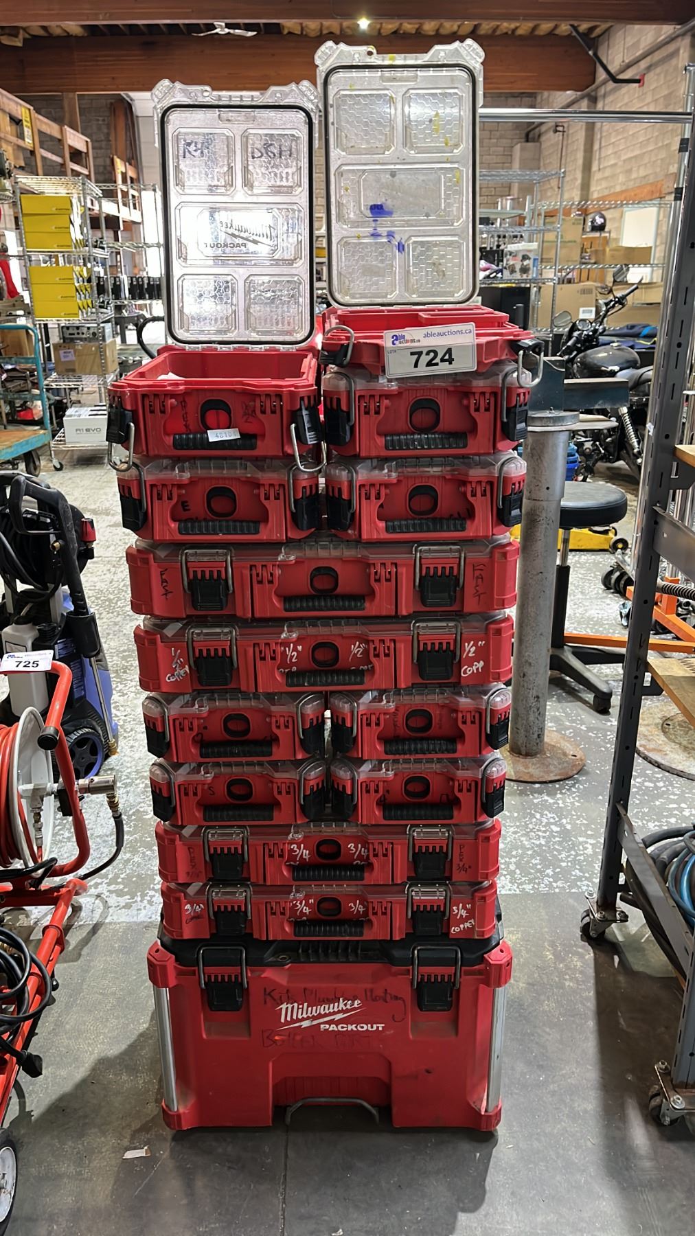 STACK OF (14) MILWAUKEE PACKOUT MODULAR TOOL BOXES & CONTENTS - Able ...