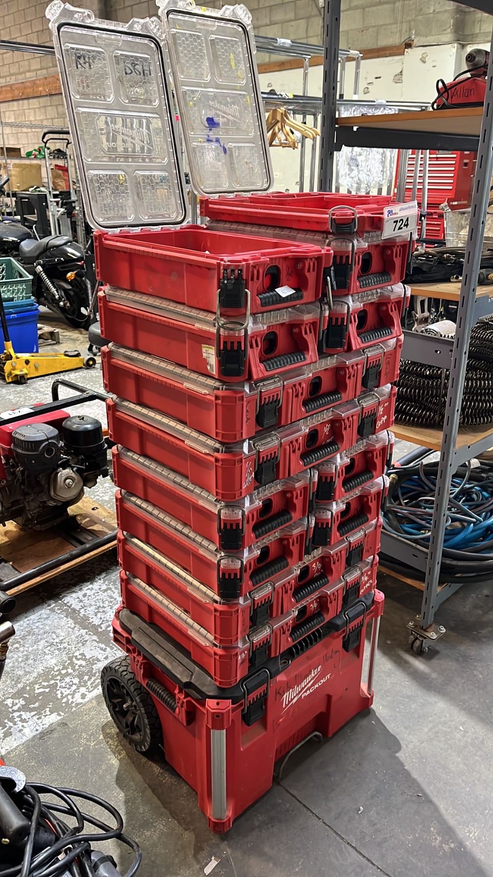 STACK OF (14) MILWAUKEE PACKOUT MODULAR TOOL BOXES & CONTENTS - Able ...
