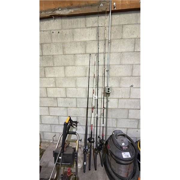 (4) ASSORTED FISHING POLES WITH REELS: SEA KING, SHAKESPEARE STURDY STIK, ALPHA & COMMODORE MAX