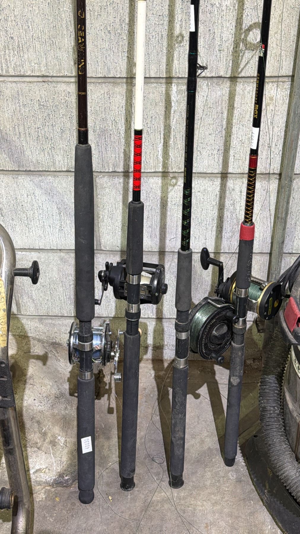 (4) ASSORTED FISHING POLES WITH REELS: SEA KING, SHAKESPEARE STURDY ...