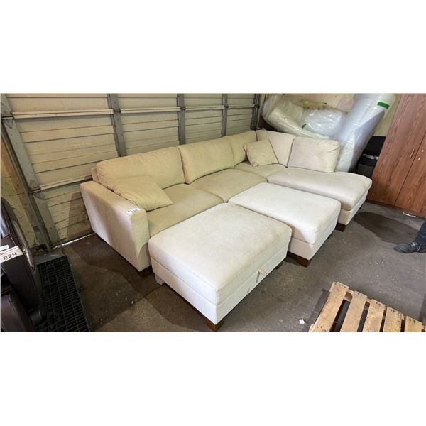 4-PC FABRIC SECTIONAL SOFA WITH 2 STORAGE OTTOMANS