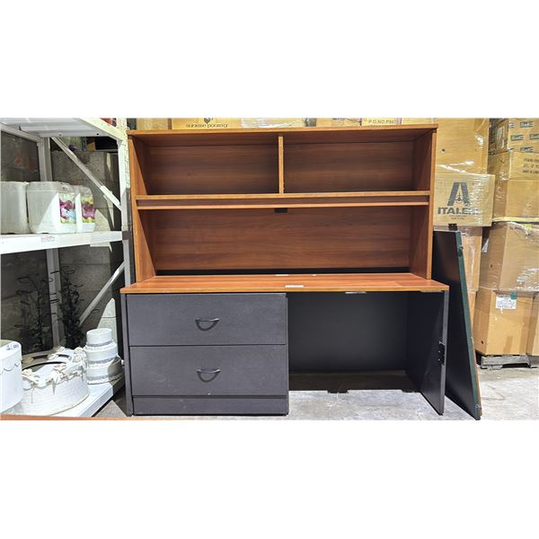 WOOD DESK WITH 2 DRAWERS 72" X 36" X 30" & HUTCH WITH ADDITIONAL PIECES