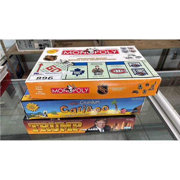 MONOPOLY NHL COLLECTOR'S EDITION GAME, CRANIUM CARIBOO GAME & TRUMP THE GAME