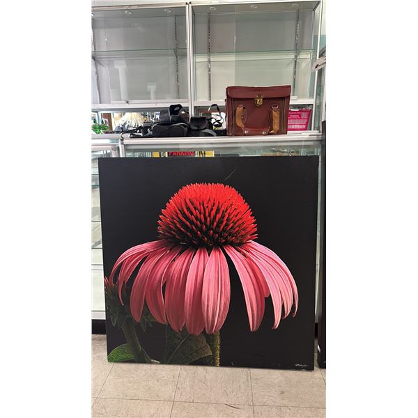LARGE FLORAL CANVAS WALL ART 36" X 36" *SOME DAMAGE TO CANVAS*