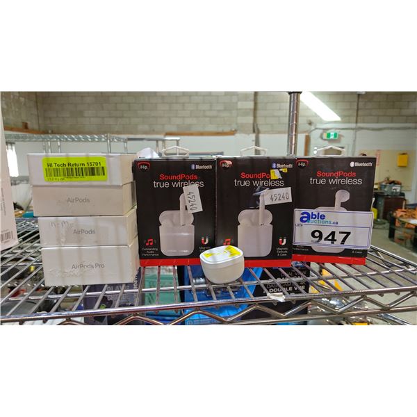 ASSORTED WIRELESS EARBUDS: INCLUDES AIRPODS & AIRPODS PRO *UNKNOWN WORKING CONDITION/MAY BE MISSING