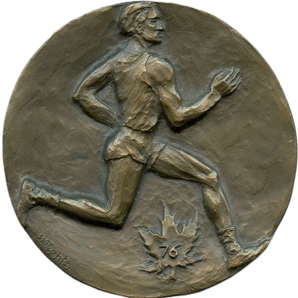 Runner with 76 on a Maple Leaf Medal.