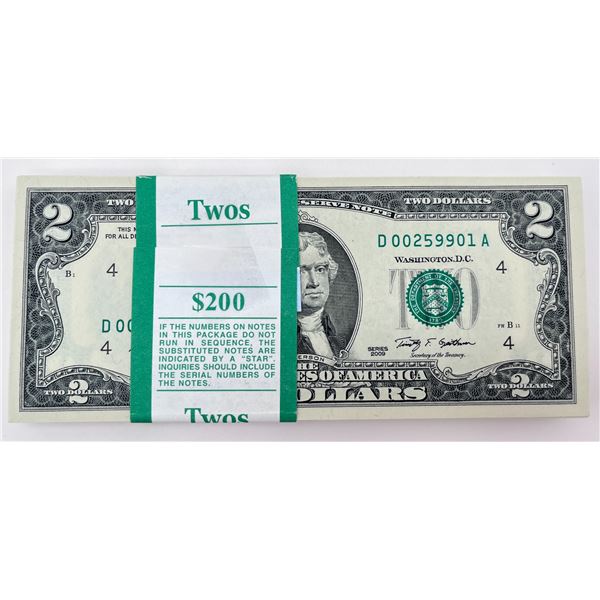 USA $2 Bank Wrapped Bundle of $2, 2009