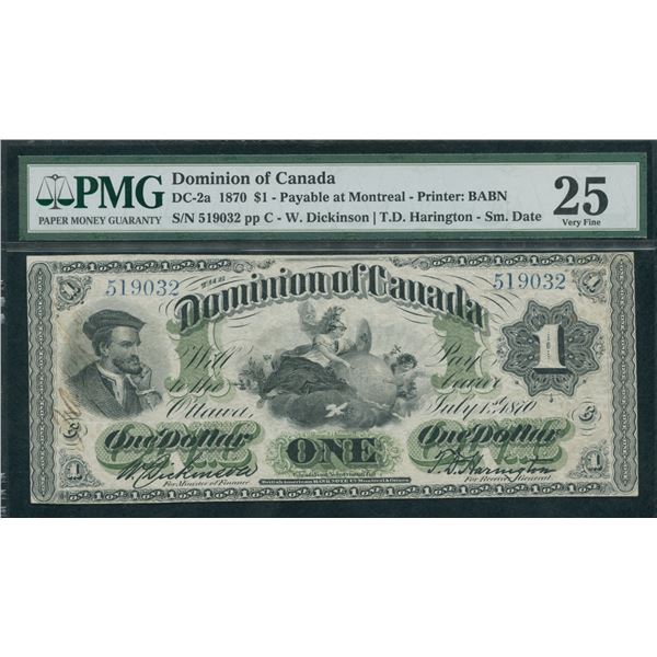 Dominion of Canada $1, 1870 - Payable at Montreal (Small Date)