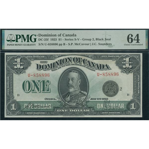 Dominion of Canada $1, 1923 - Black Seal
