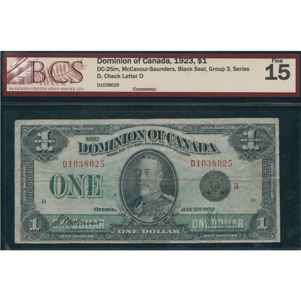 Dominion of Canada $1, 1923 - Black Seal