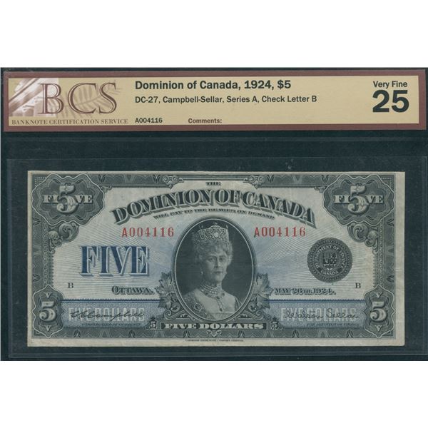 Dominion of Canada $5, 1924