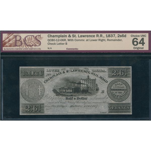 Champlain & St. Lawrence Railroad 2S6d, 1837 - Remainder