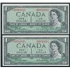 Image 1 : Bank of Canada $1, 1954 - Lot of 2 Consecutive Replacement Binary Notes
