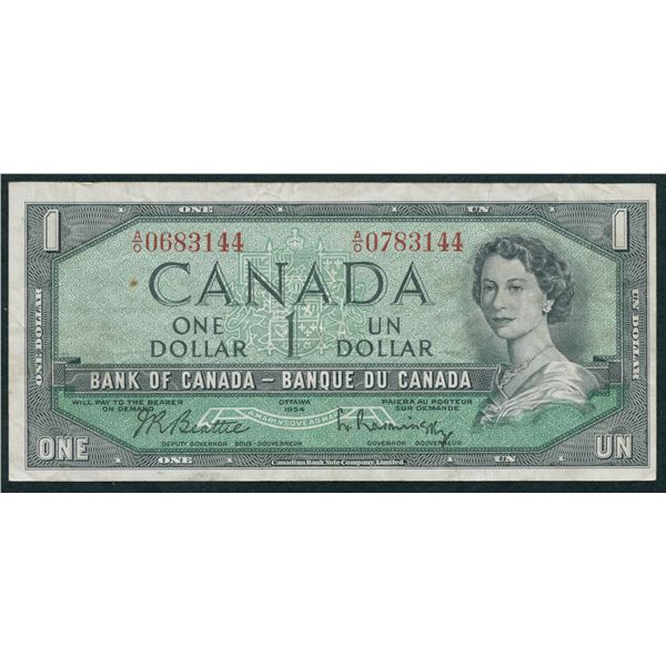 Bank of Canada $1, 1954 - Mismatched Serial Numbers