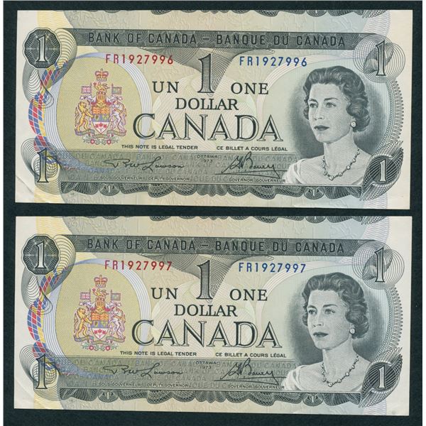 Bank of Canada $1, 1973 - Lot of 2 Consecutive Cut out of Register