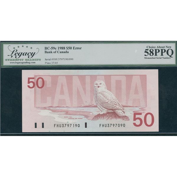 Bank of Canada $50, 1988 Mismatched Serial Numbers