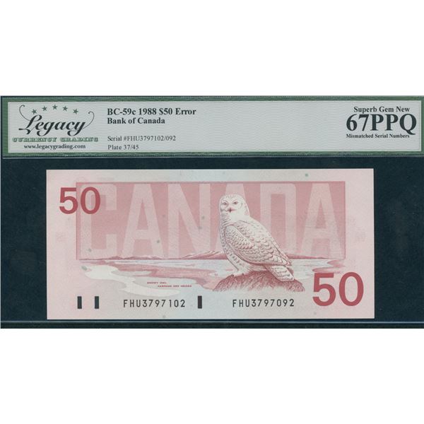 Bank of Canada $50, 1988 Mismatched Serial Numbers