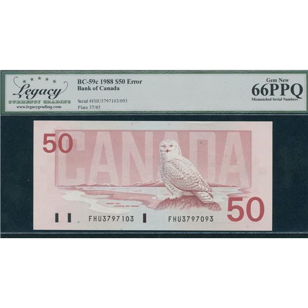 Bank of Canada $50, 1988 Mismatched Serial Numbers